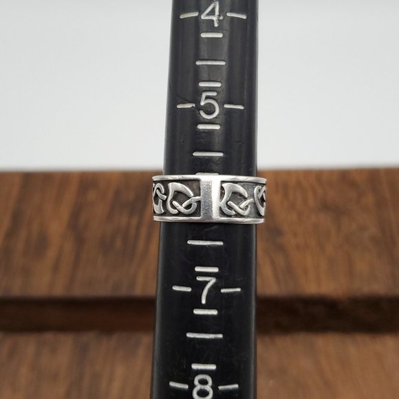 Size 6 925 Sterling Silver Woven Celtic Style Hearts Ring - Picture 6 of 8